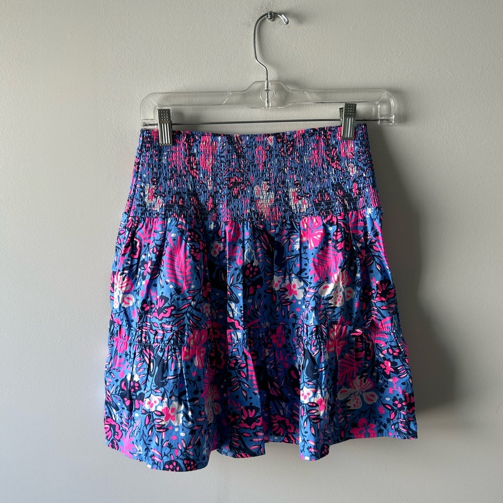 Lilly Pulitzer blue and pink Livvie skirt in Boca Blue Birds Eye View